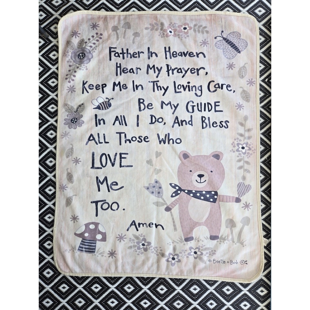 Beetle + Bob Baby Blanket Father In Heaven Prayer Plush Neutral Teddy Bear Gray